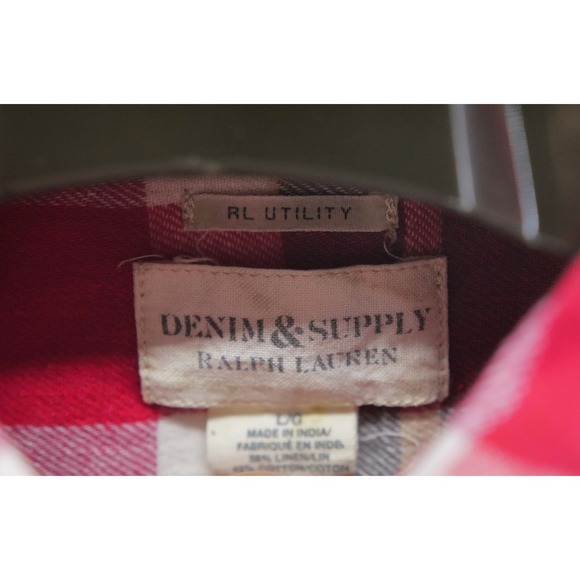 Ralph Lauren Denim & Supply Shirt Womens Large L Red Plaid  RL Utility Linen - Picture 3 of 8